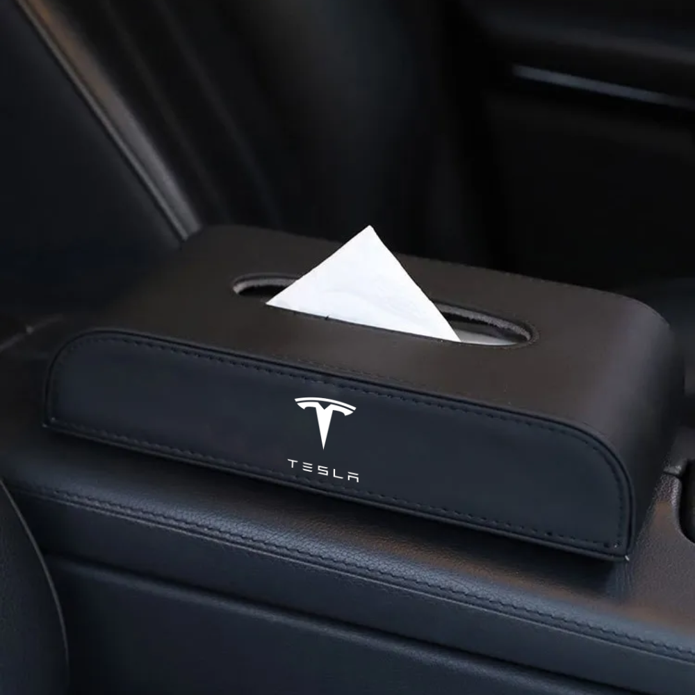 Auto Taschentuchbox für Tesla aus Kunstleder, Nachfüllbar – My