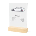 Personalisiertes Acryl-Display A5 hochkant im Holzsockel mit LED, Beispiel Auto-Silhouette mit Daten, 3D-Darstellung
