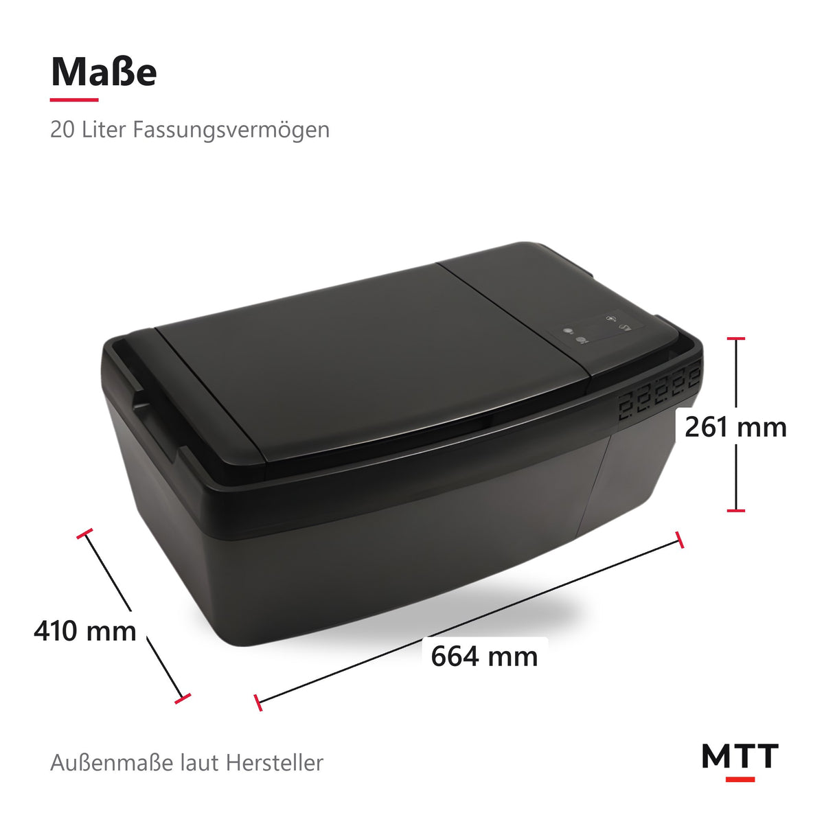 Einbau-Kühlschrank für Tesla Model 3, Maße 664 × 410 × 261 mm, 20 Liter