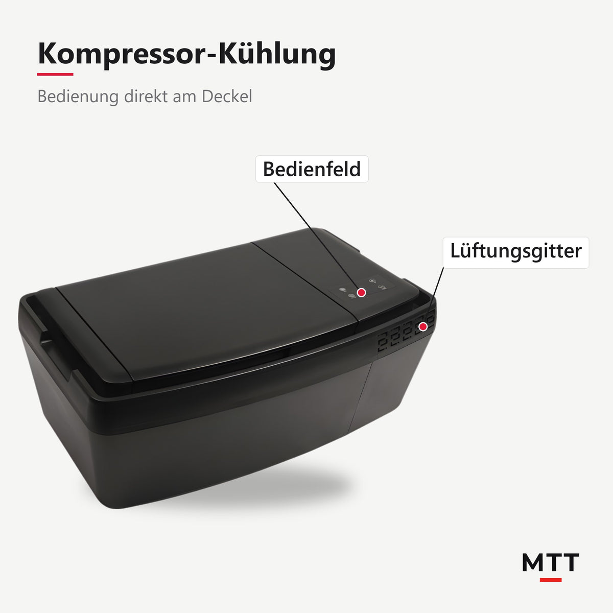 Einbau-Kühlschrank für Tesla Model 3, Kompressor-Kühlung mit Bedienfeld im Deckel und Lüftungsgitter