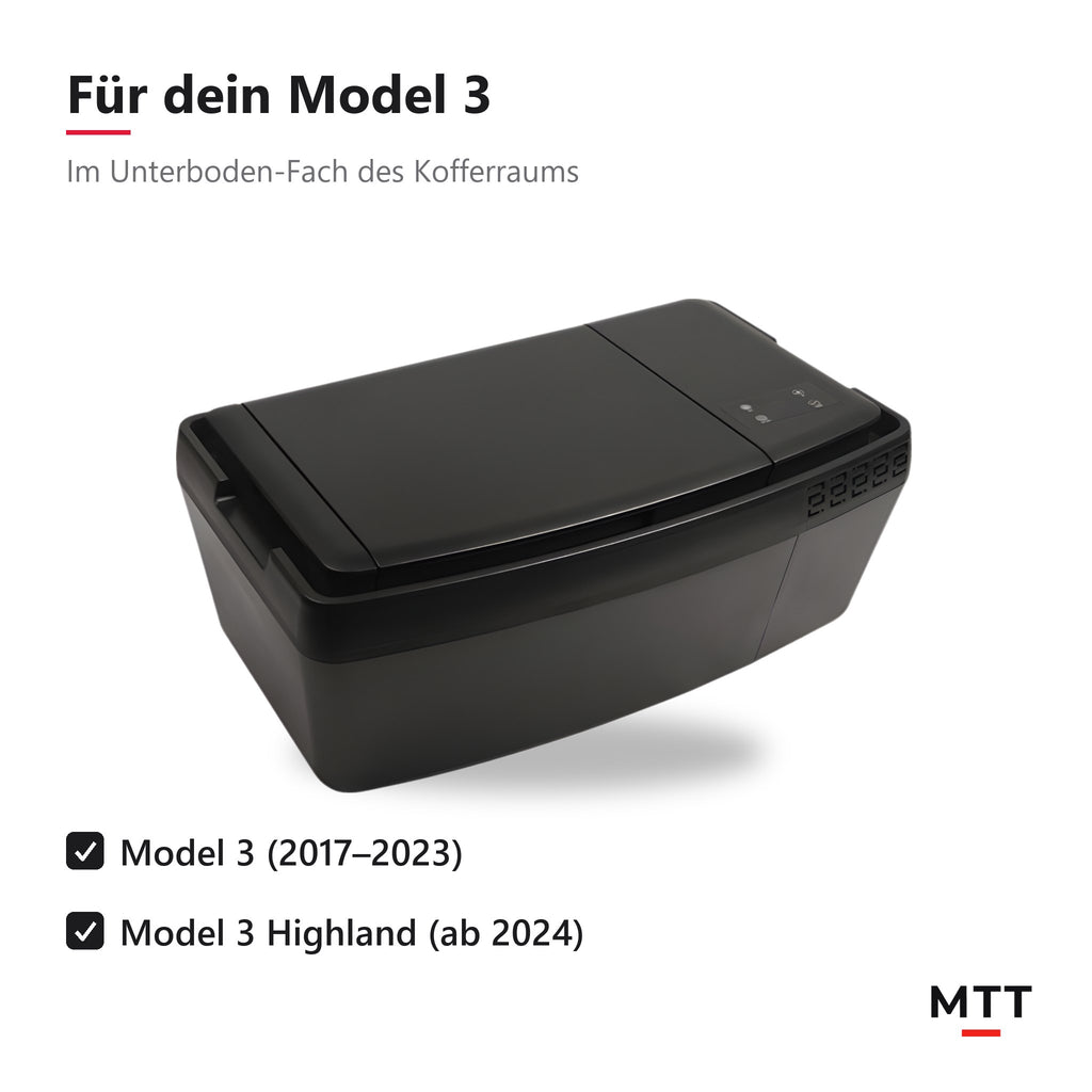 Einbau-Kühlschrank für Tesla Model 3 und Model 3 Highland, passt ins Unterboden-Fach des Kofferraums