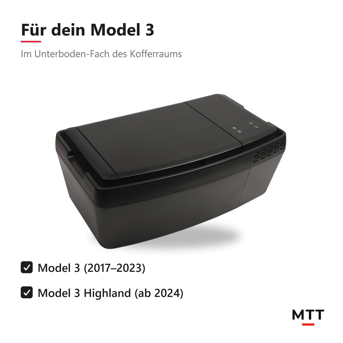 Einbau-Kühlschrank für Tesla Model 3 und Model 3 Highland, passt ins Unterboden-Fach des Kofferraums