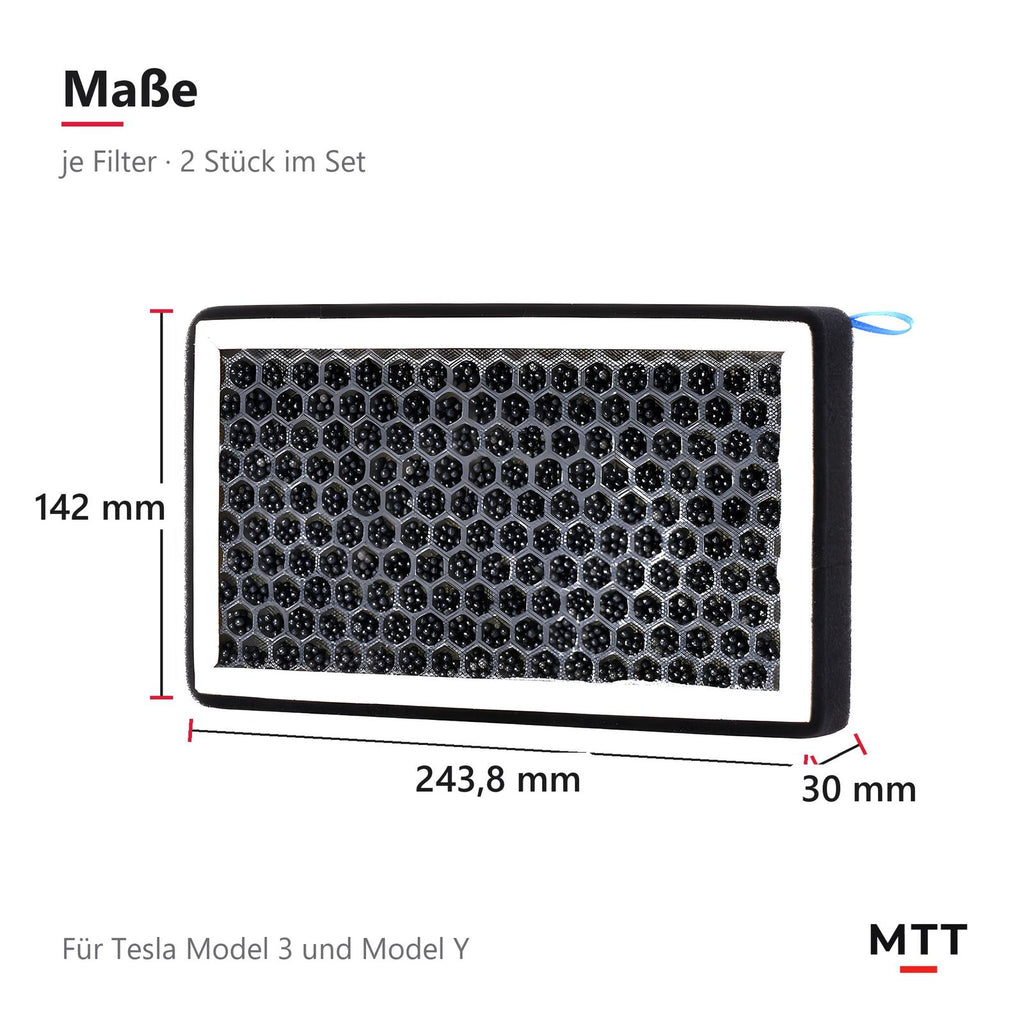 HEPA Luftfilter für Tesla Model 3 und Model Y, Maße 243,8 × 142 × 30 mm je Filter