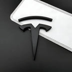 Logo Emblem für Tesla Motorhaube, mattschwarz, Aluminium, mit Klebefolie