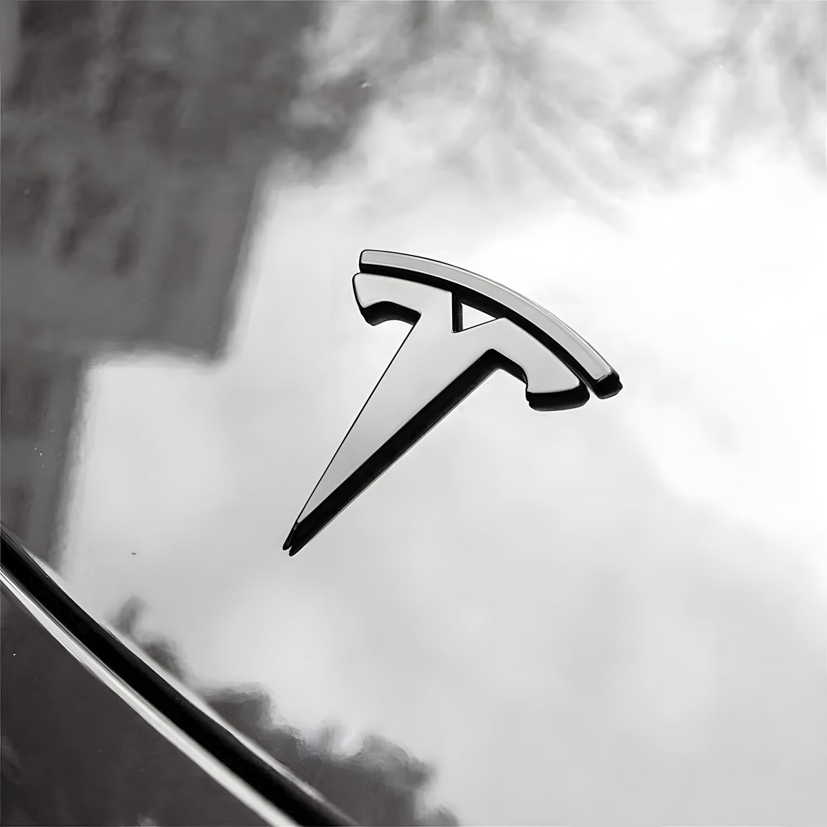 Logo Emblem für Tesla, mattschwarz, auf der Motorhaube