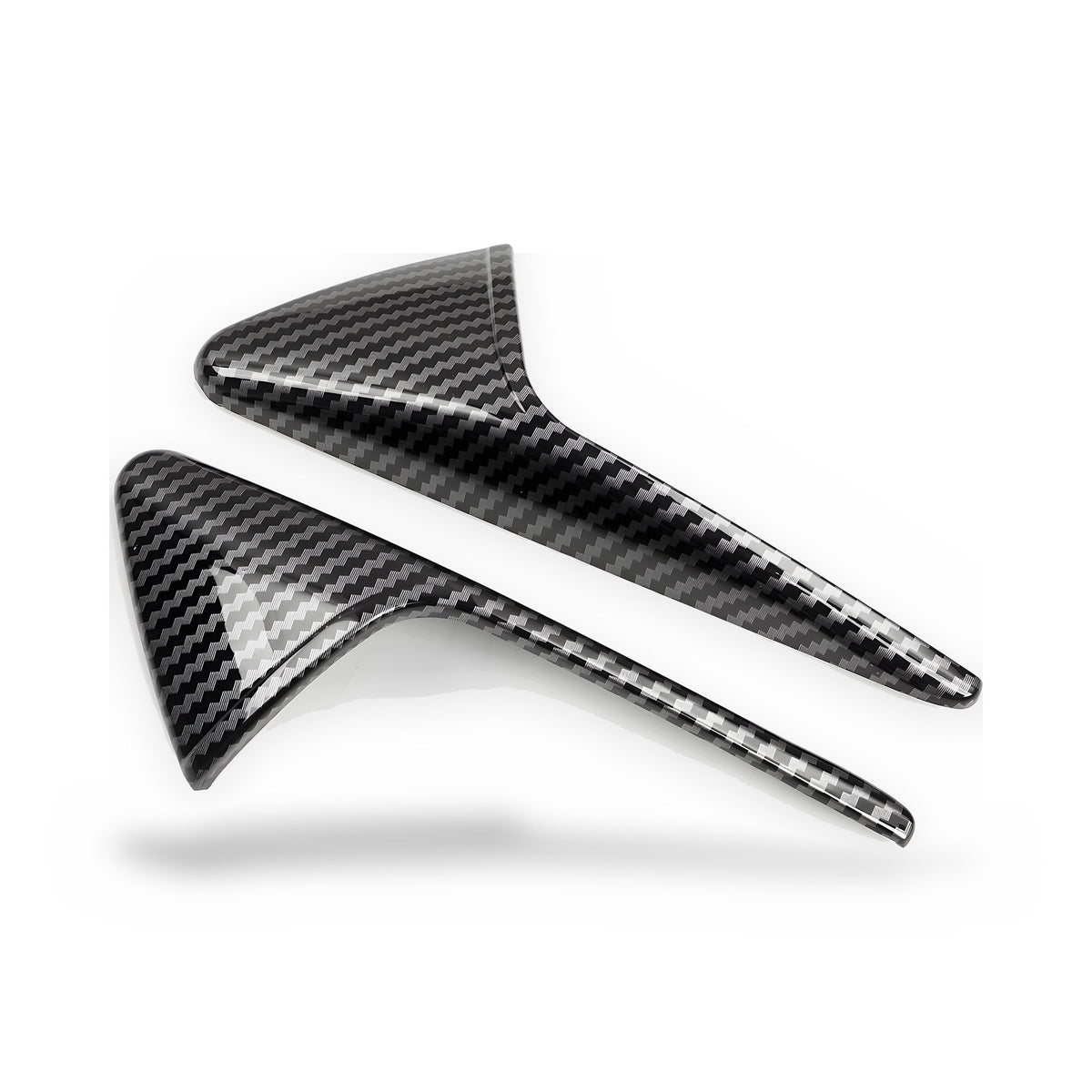 Seitenkamera Cover für Tesla Model 3/Y im Carbon Look, 2er Set, freigestellt auf Weiß