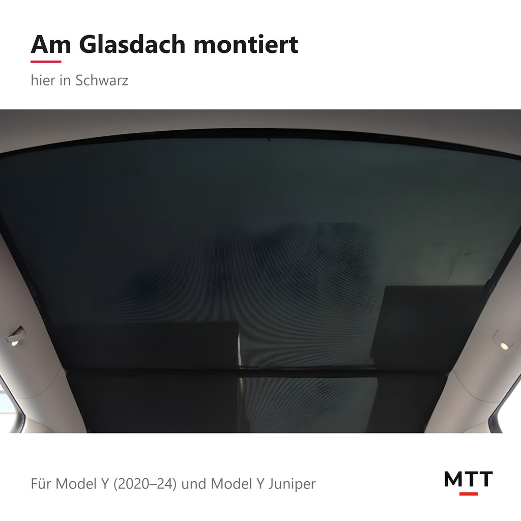 Sonnenschutz Glasdach Model Y – in Schwarz im Model Y montiert, Ansicht von innen