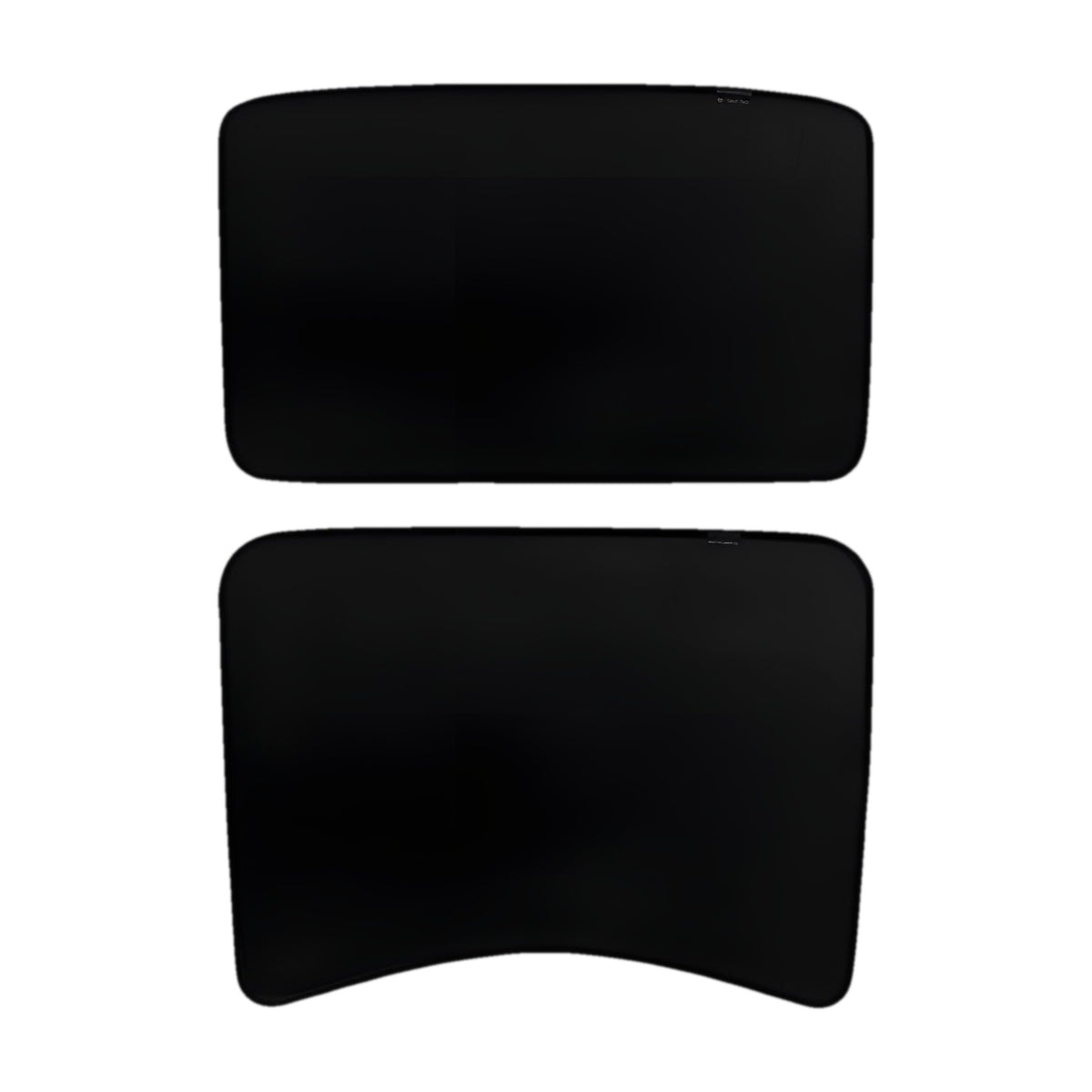 Sonnenschutz Glasdach Model Y Schwarz – beide Sonnenschutz-Paneele komplett auf weißem Grund