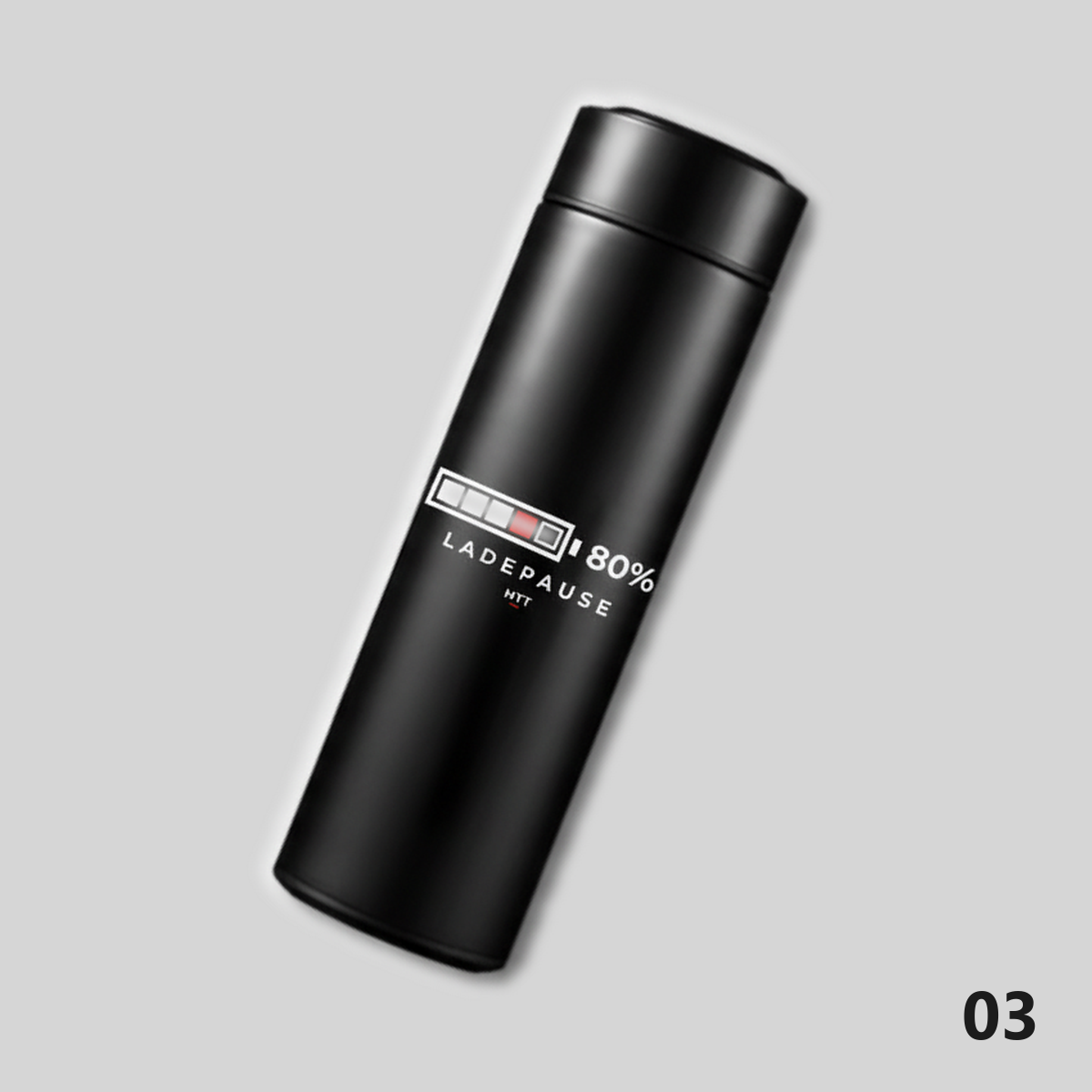 Thermosflasche Motiv Ladestand Schwarz, Design 03