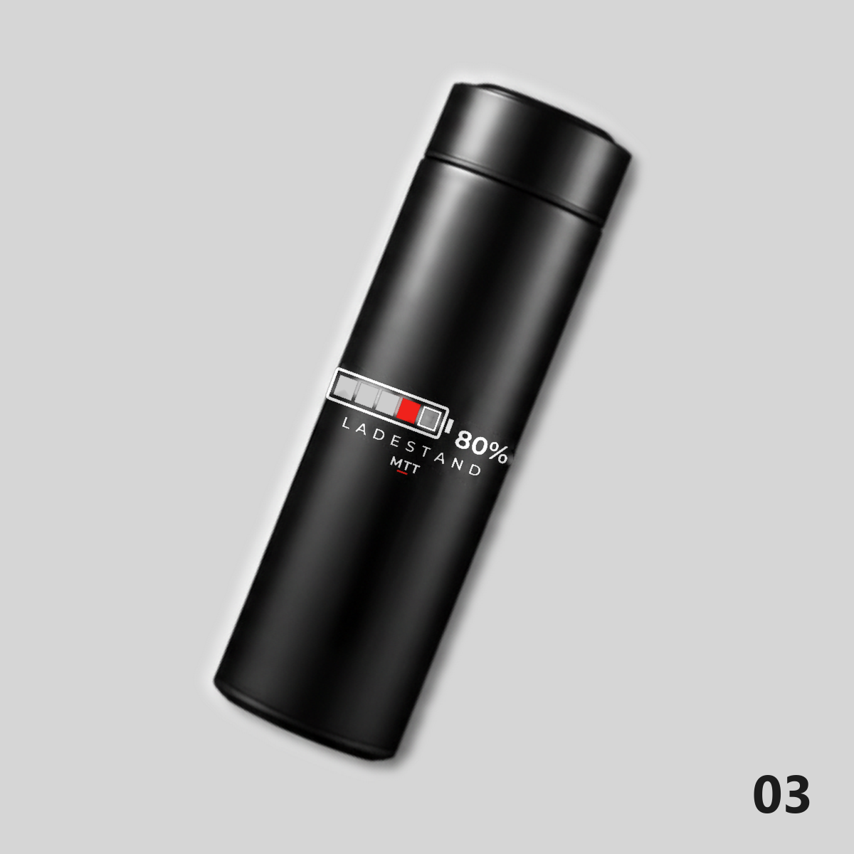 Thermosflasche Motiv Ladestand Schwarz, Design 03
