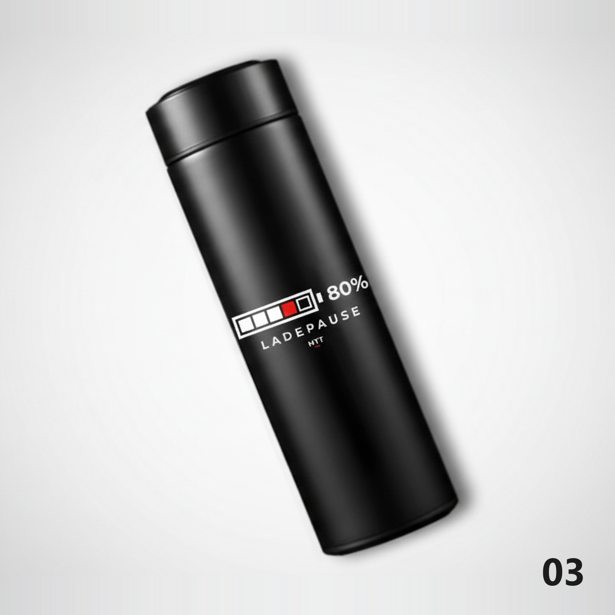 Thermosflasche Motiv Ladestand Schwarz, Design 03
