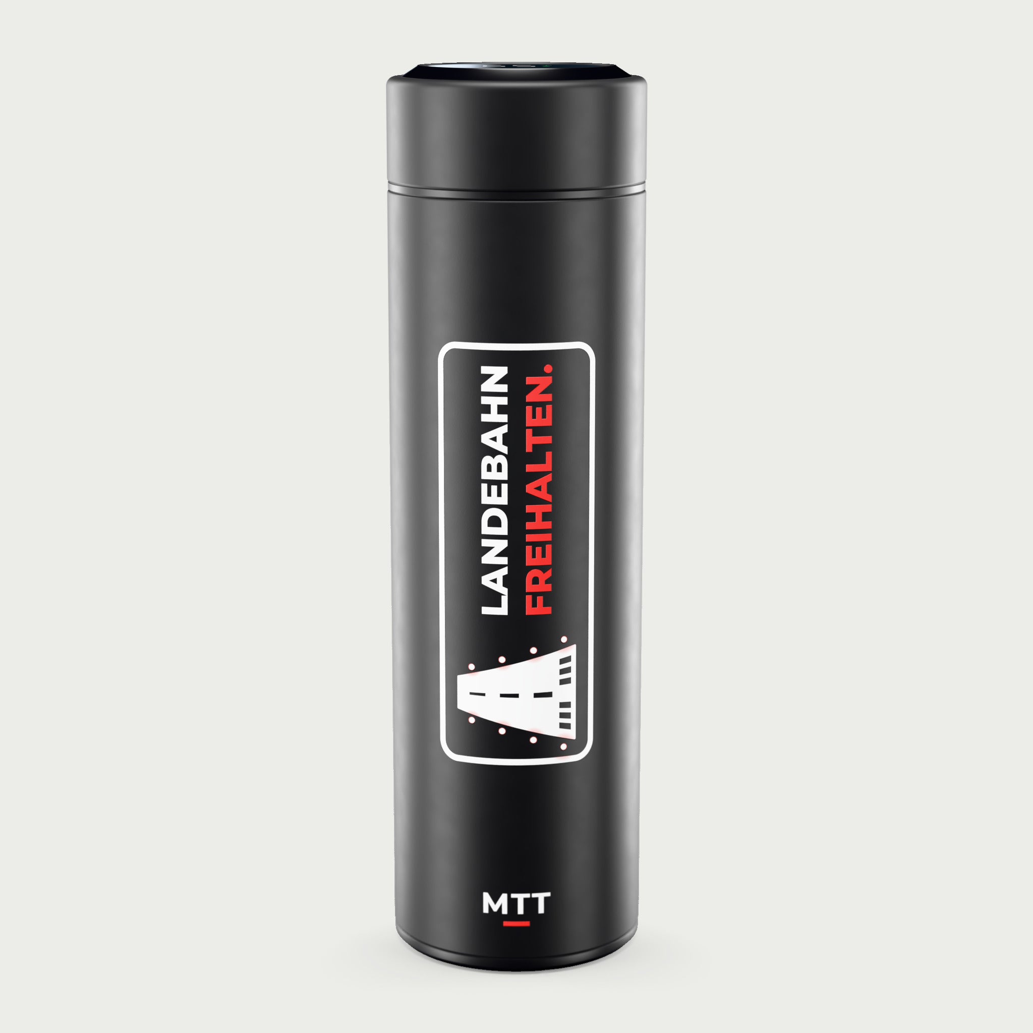 Motiv 06 · Landebahn freihalten (Flasche in Schwarz)