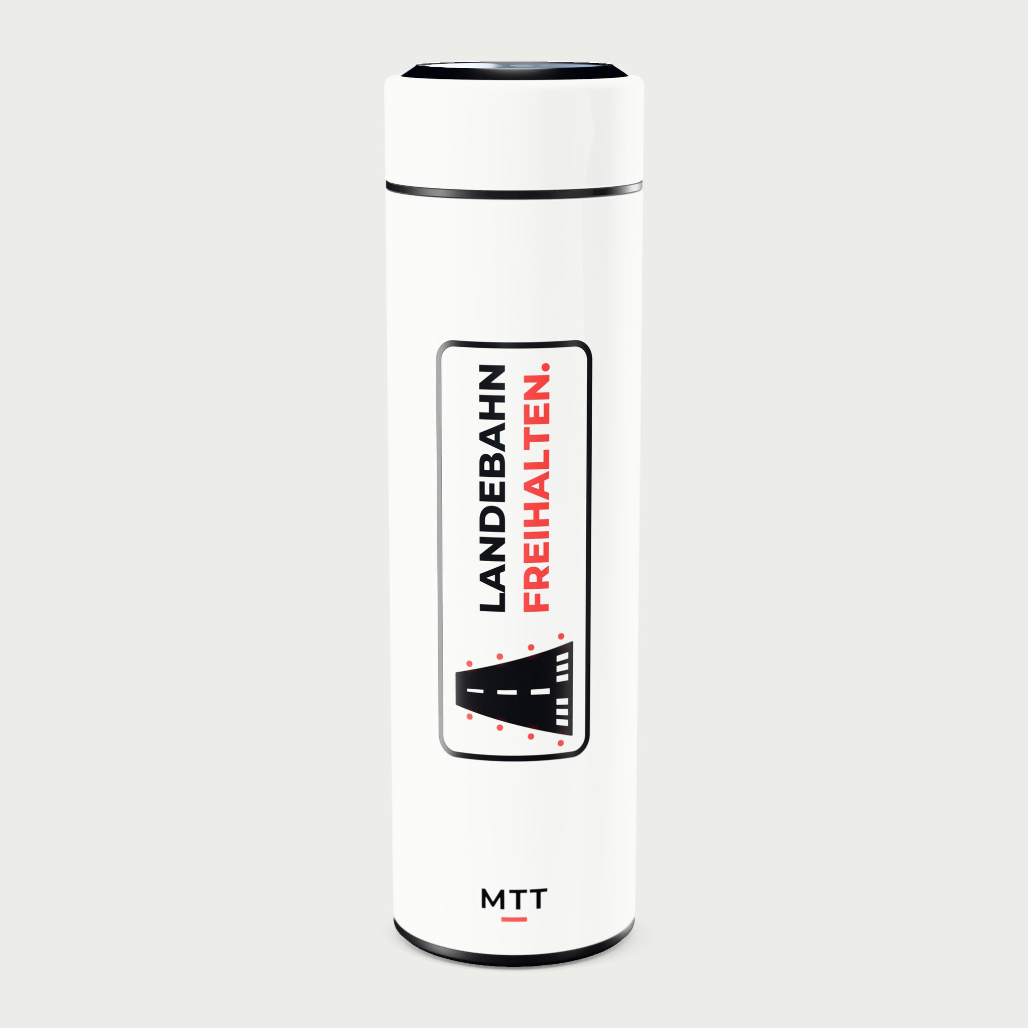Motiv 06 · Landebahn freihalten (Flasche in Weiß)