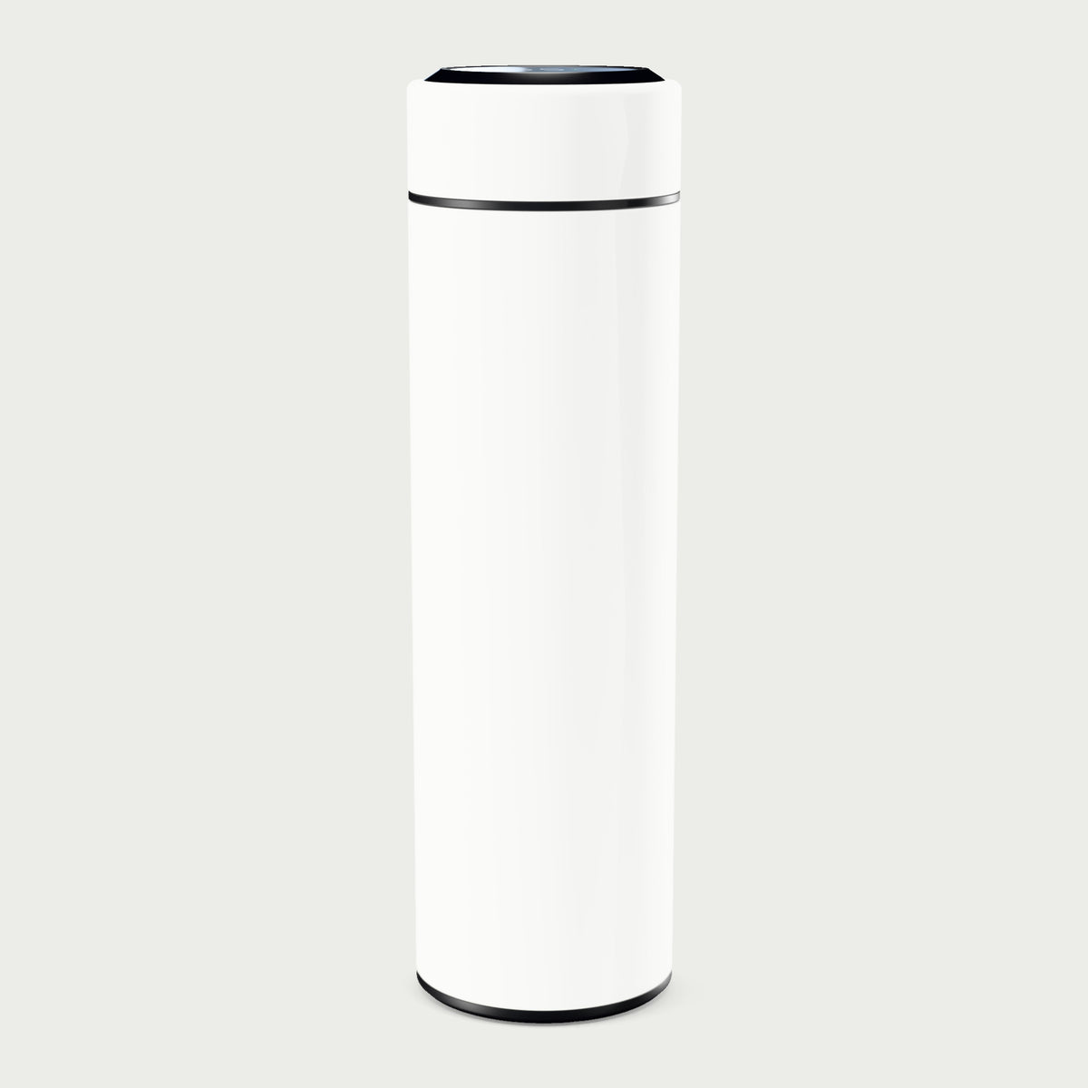 Thermosflasche weiß mit LCD-Temperaturanzeige im Deckel, 500 ml, ohne Aufdruck, vor hellgrauem Hintergrund