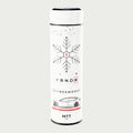 Thermosflasche weiß mit LCD-Temperaturanzeige im Deckel, 500 ml, Motiv „Schneemodus“ als UV-Druck, vor hellgrauem Hintergrund