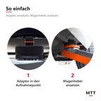 Wagenheber-Adapter für Tesla – Adapter im Aufnahmepunkt, Wagenheber angesetzt