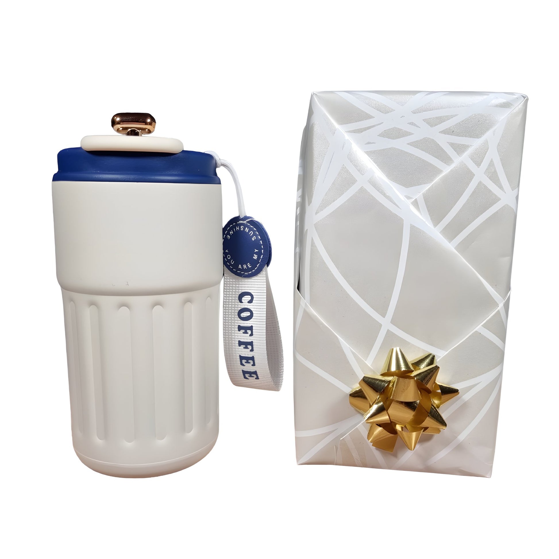 Barista Thermo-Kaffeebecher Dunkelblau mit Geschenkverpackung in Perlweiß