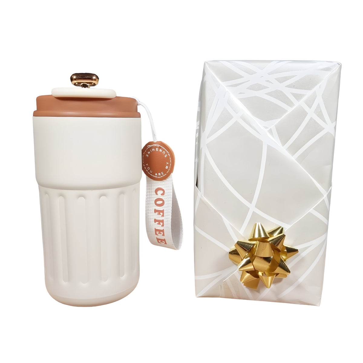 Barista Thermo-Kaffeebecher Braun mit Geschenkverpackung in Perlweiß