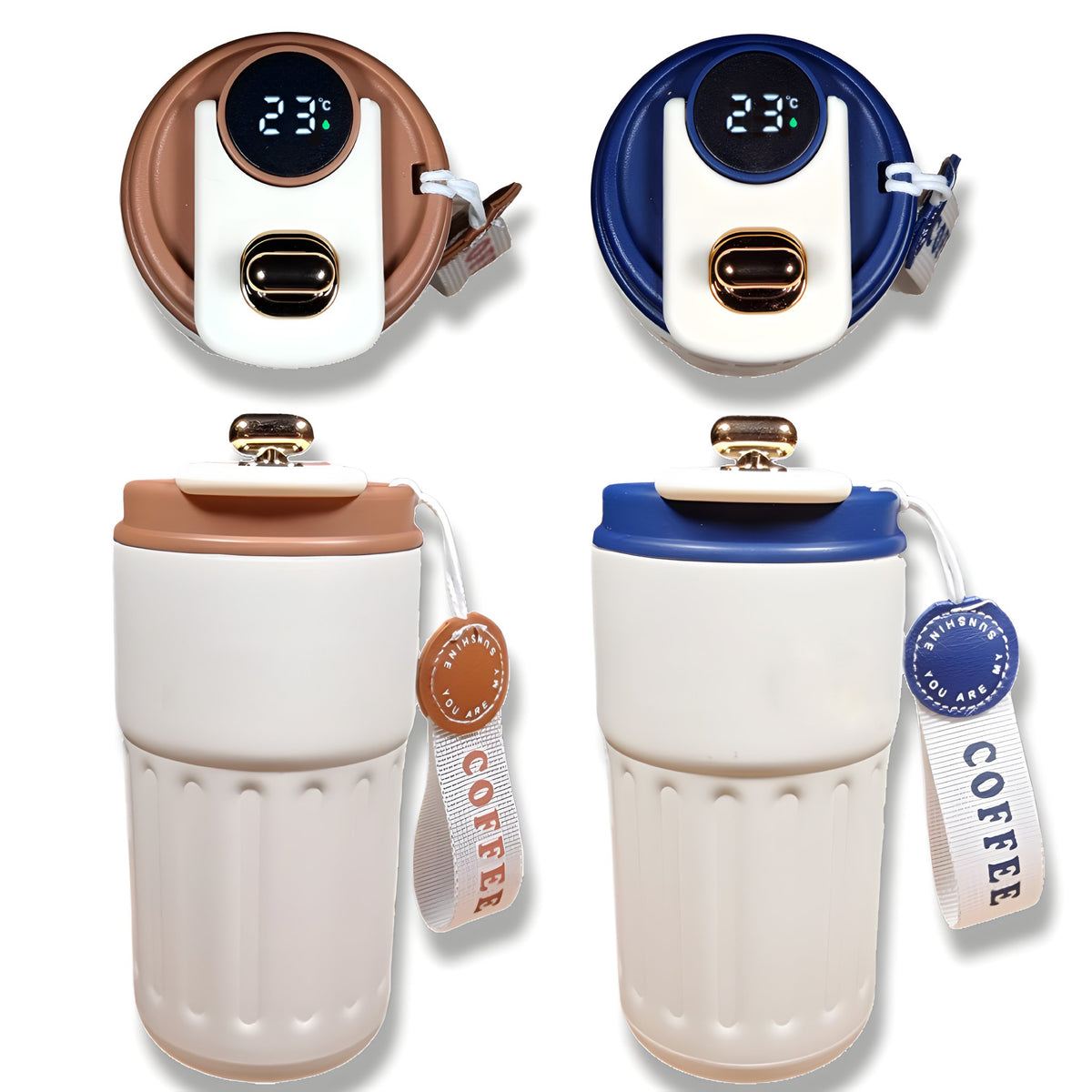 Thermo-Kaffeebecher Barista Edition mit LCD-Temperaturanzeige – Set in Dunkelblau und Barista-Braun, 510 ml Edelstahl