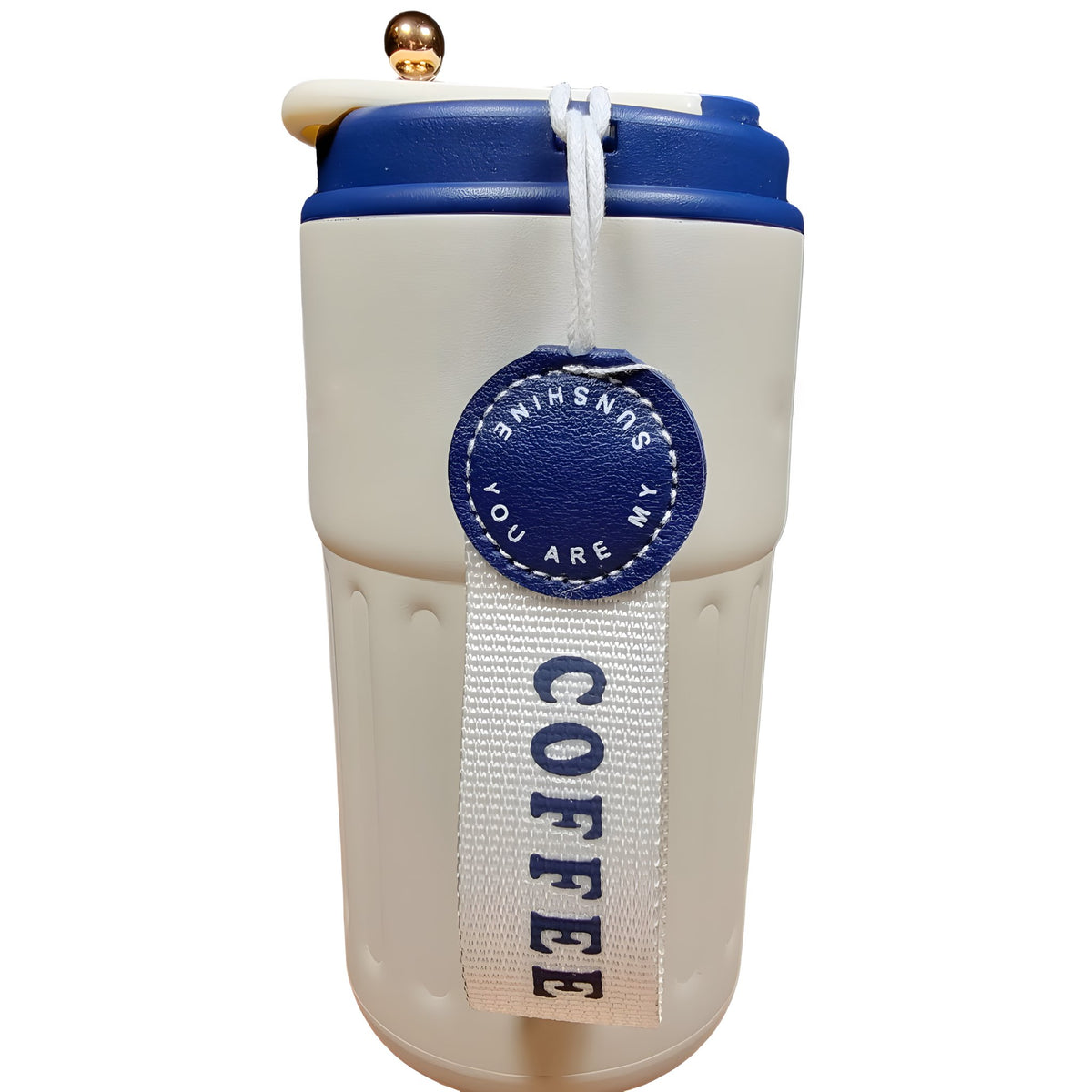 Barista Thermo-Kaffeebecher Frontansicht mit Coffee-Trageband, Dunkelblau
