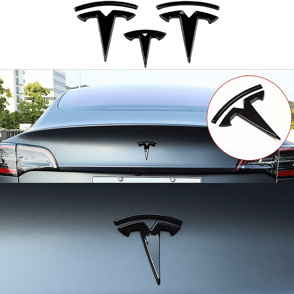 3 Stück Model Y Logo Emblem Aufkleber, für Lenkrad, vorderer und hinterer Kofferraum, Matt Schwarz - My Tesla Tuning