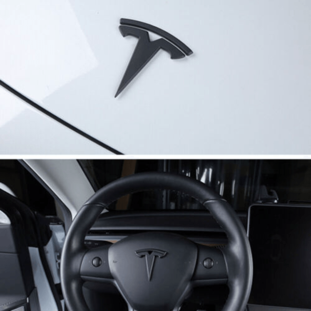 3 Stück Model Y Logo Emblem Aufkleber, für Lenkrad, vorderer und hinterer Kofferraum, Matt Schwarz - My Tesla Tuning