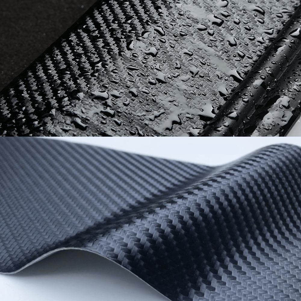 Selbstklebender Ladekantenschutz für Tesla, Carbon-Folie Detailansicht