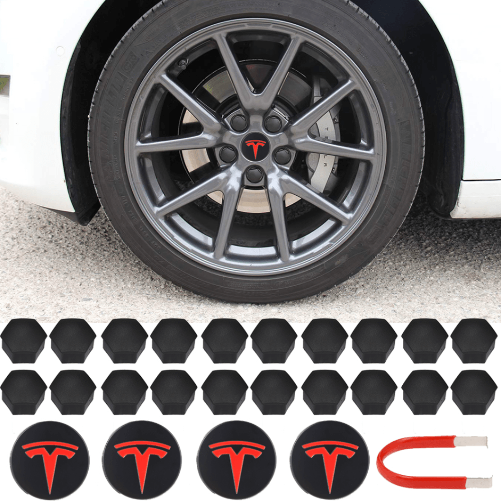 Tesla Radkappen-Kit, Tesla Radnaben-Mittelabdeckungen Radmutterkappen für  Tesla Model 3, Model Y, Model S, Model X, Silbernes Logo (grau)